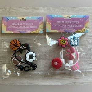 Silicone Straw Covers Set Duo Sports and Floral Designs